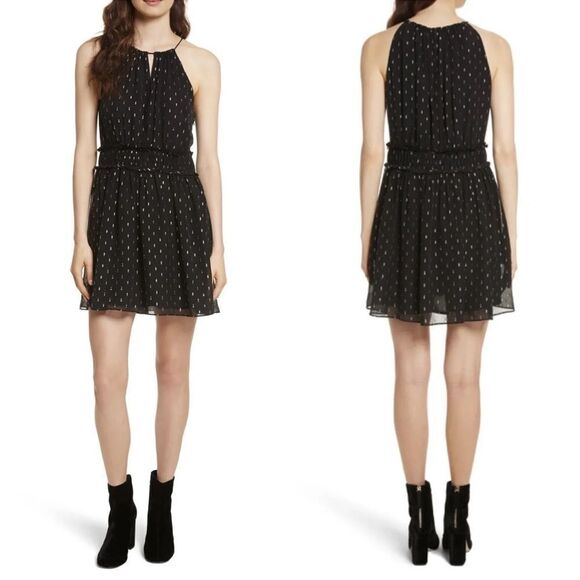 Joie Althia B Sleeveless Silk Chiffon Halter Dress Women’s M Black Silver $328 - Picture 1 of 15